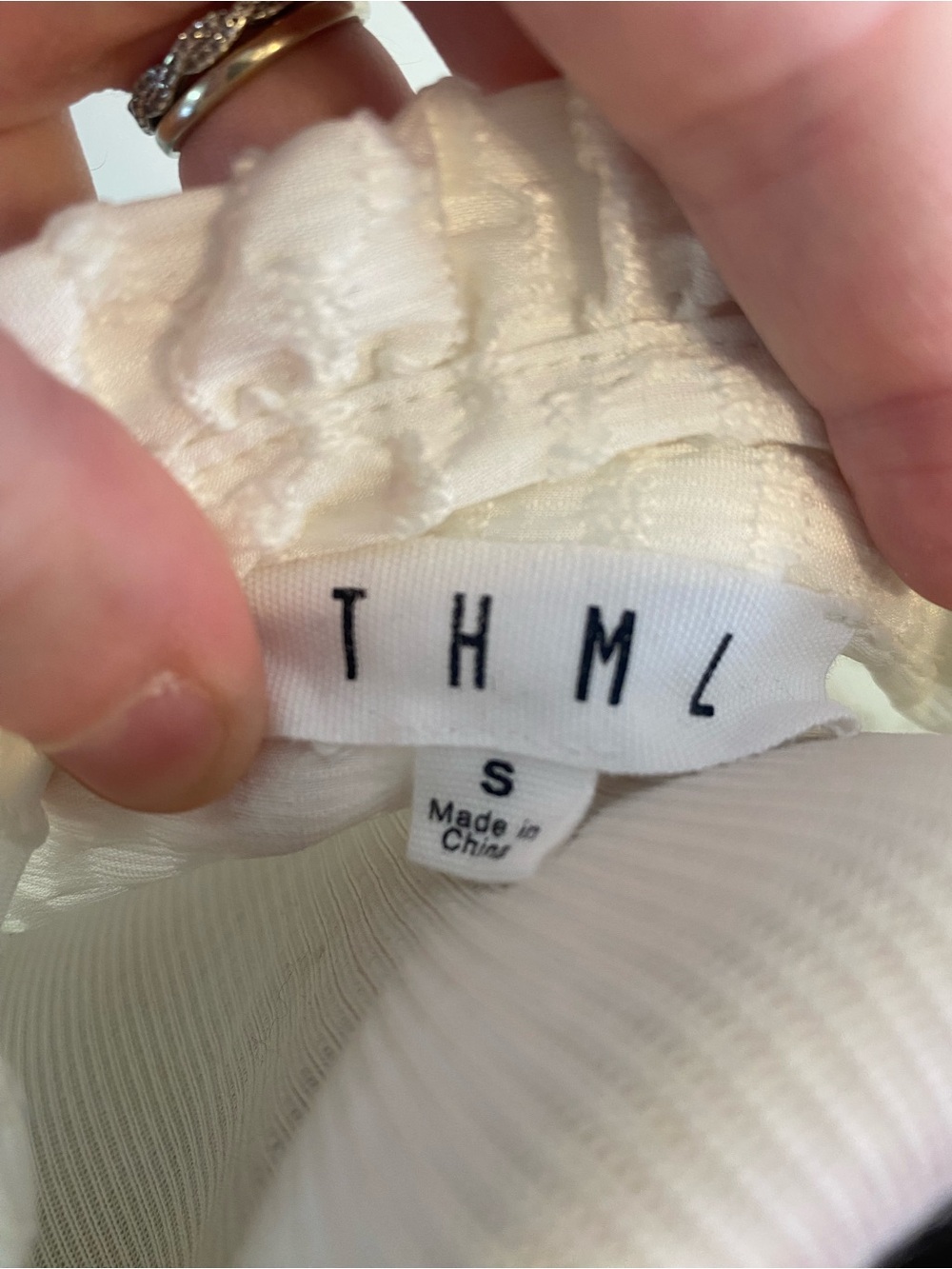 THML Cream Textured Ruffle-Neck Button Front Blouse - Picture 5 of 8
